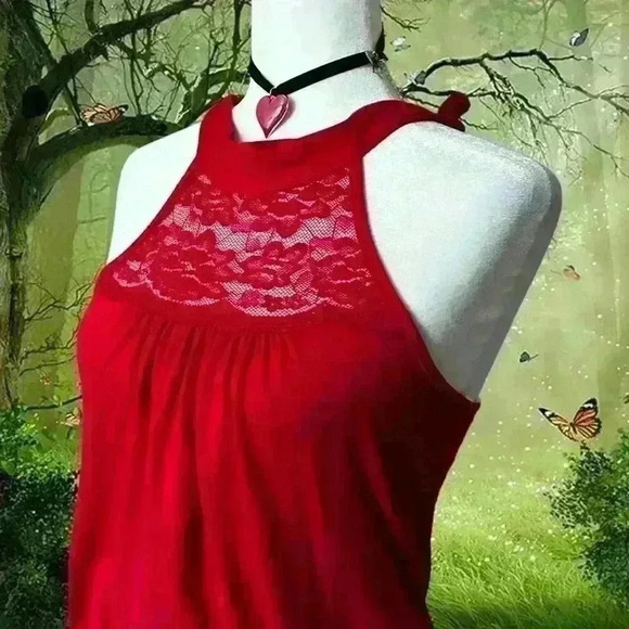 Y2K 90s Cherry Red Halter Blouse By Wet Seal Size s - Picture 2 of 7